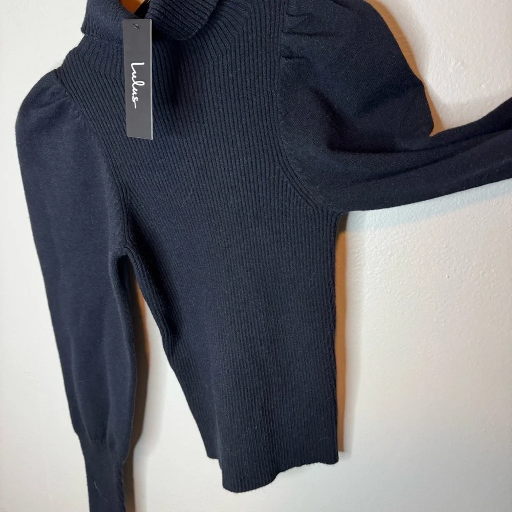 NWT Lulu’s You Know The Drill Black Turtleneck Sweater Top Black